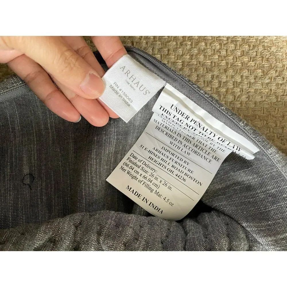 Arhaus Pickstitch Gray Quilted Pillow Sham 1 SHAM ONLY